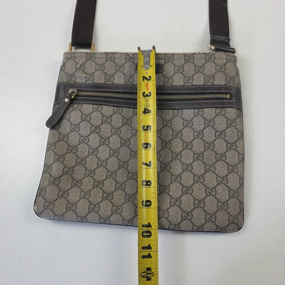 Gucci Crossbody Bag Mens Medium Beige GG Canvas Leather Shoulder Travel Italy